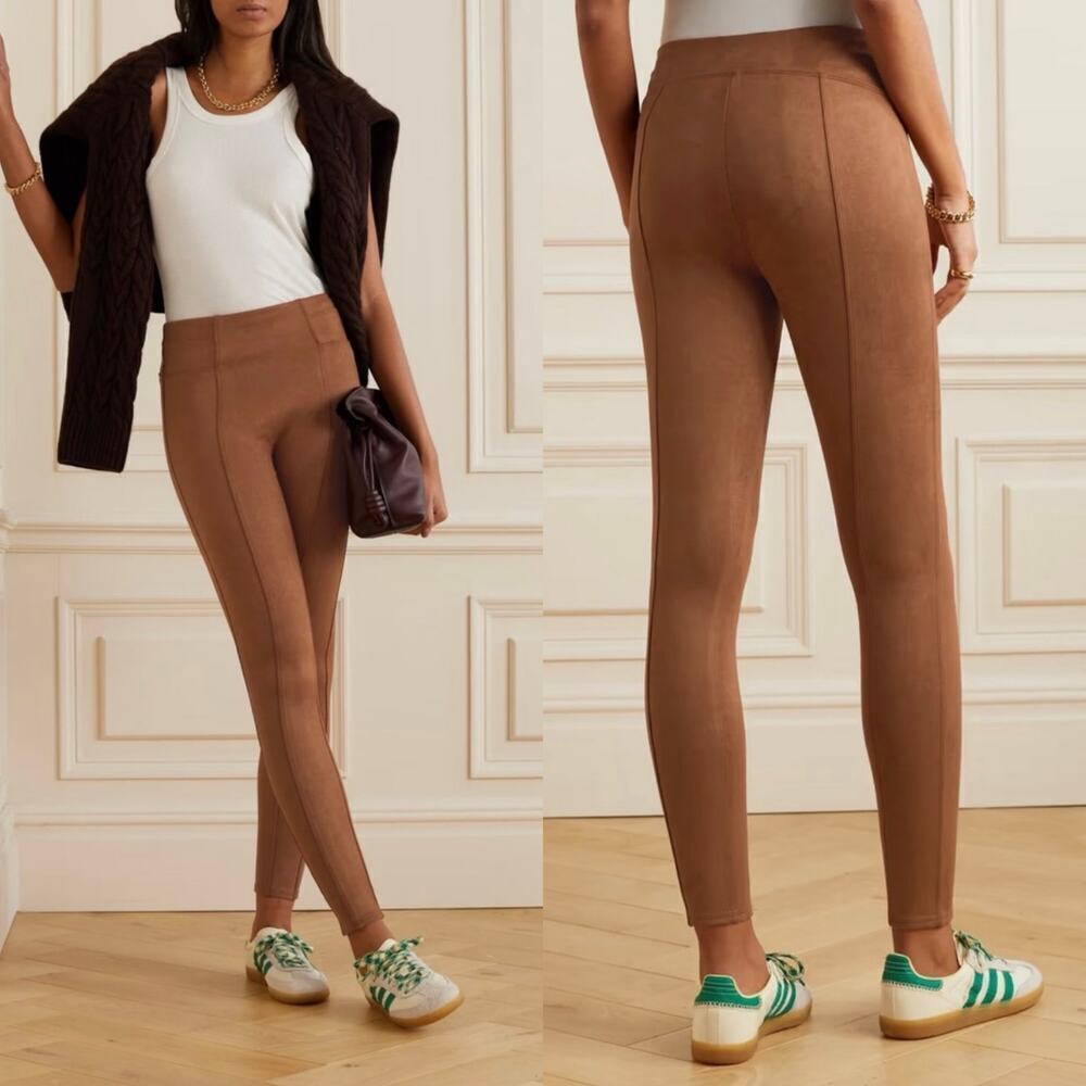Spanx Faux Suede Shaping Leggings Medium Rich Caramel Brown High Rise